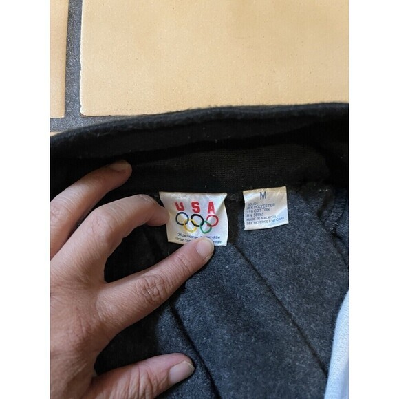 Vintage USA Olympics Yellow Black White Stripe Zig Zag Pattern Jacket Size Med - Picture 9 of 11